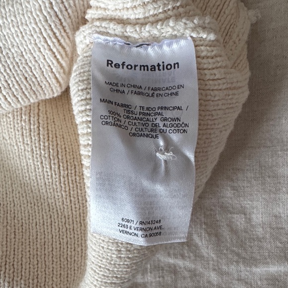 Reformation Brooklyn Polo Cream Sweater with Button Collar - 100% Organic Cotton - Picture 6 of 7